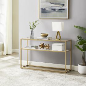 48.03" Glass Console Sofa Table;  Modern Open Hallway Table;  Narrow Entryway Table;  2 Shelves Couch Side Table with Adjustable Feet (Color: White)